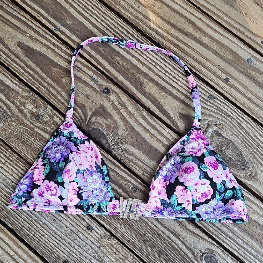 Victoria Secret Floral Bikini Top with Pink and Purple Flowers.